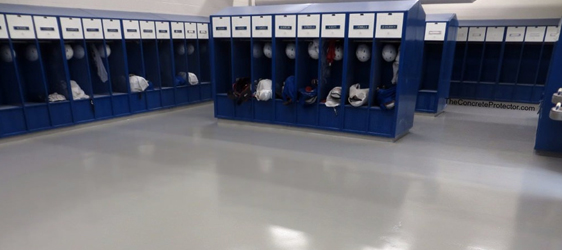 This image shows a locker room with an epoxy floor.