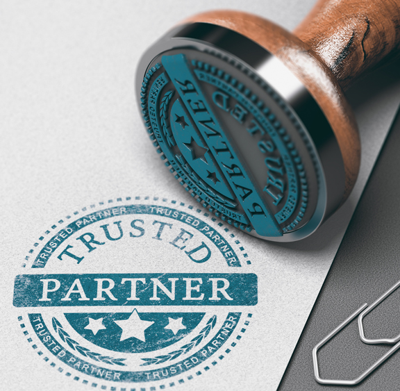 This image shows a stamp that says trusted partner.