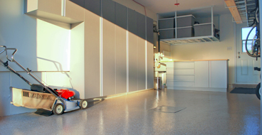 This image shows custom cabinets in a garage.