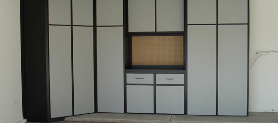 This image shows custom cabinets in a garage.